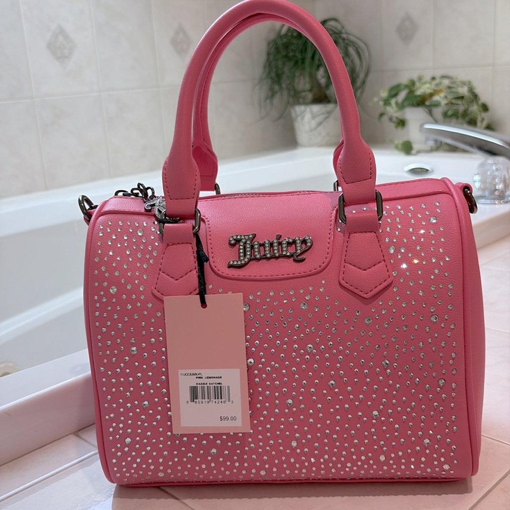 Juicy Couture Dazzle Satchel/Crossbody with Structured Design,Pink Lemonade. NWT - Picture 2 of 11